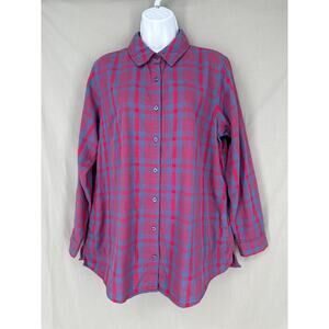 Joan Rivers Top Womens Medium Red Plaid Button Tunic Pockets Cozy Casual Flowy